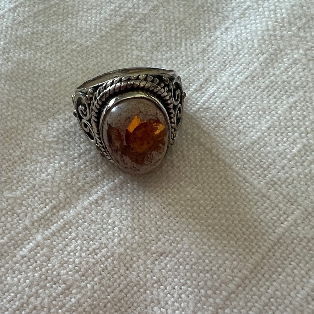 Elegant Silver and Mexican Opal Ring